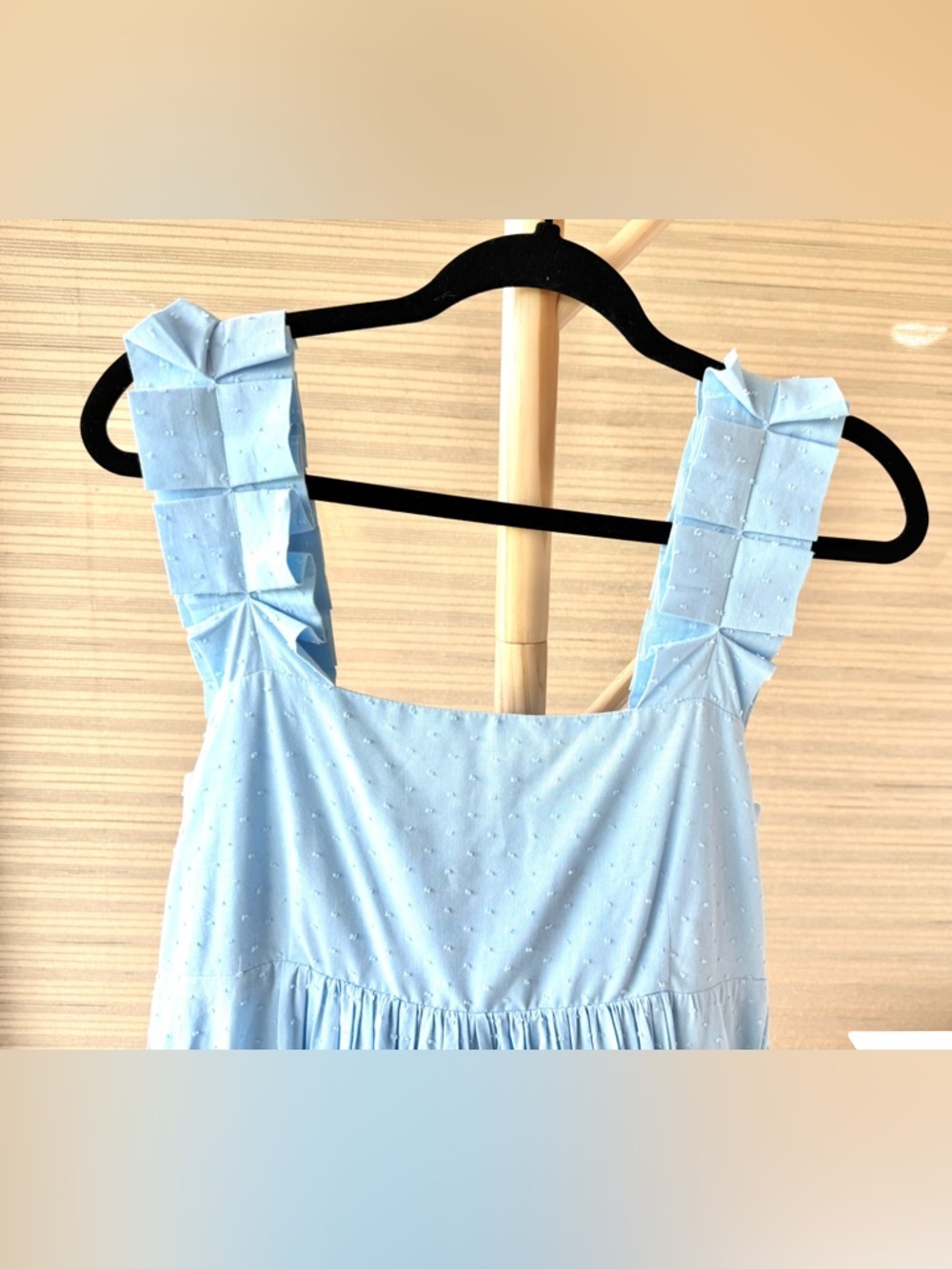 Lake Lolly Dress in Morning Blue Swiss Dot M Midi EUC Feminine Ruffles Pockets - Picture 7 of 12